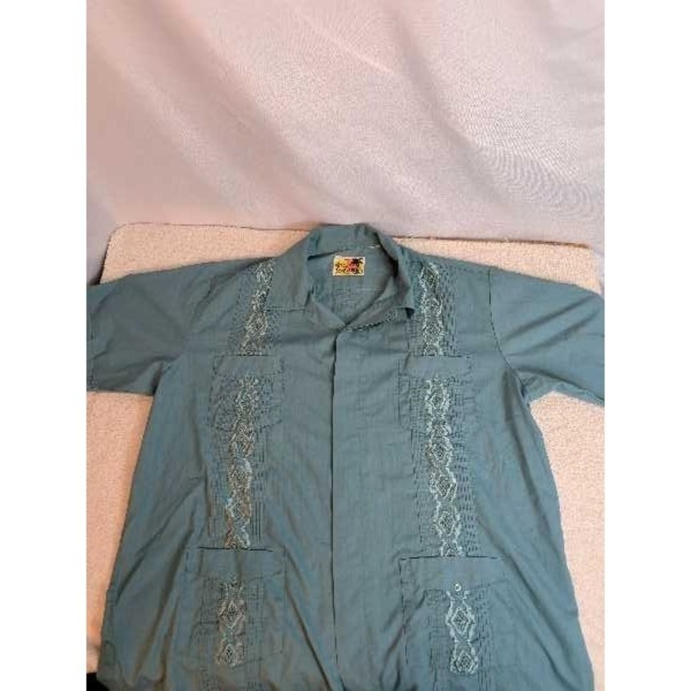 The Genuine Haband Guayabera Shirt Embroidered Linen Blend Large
